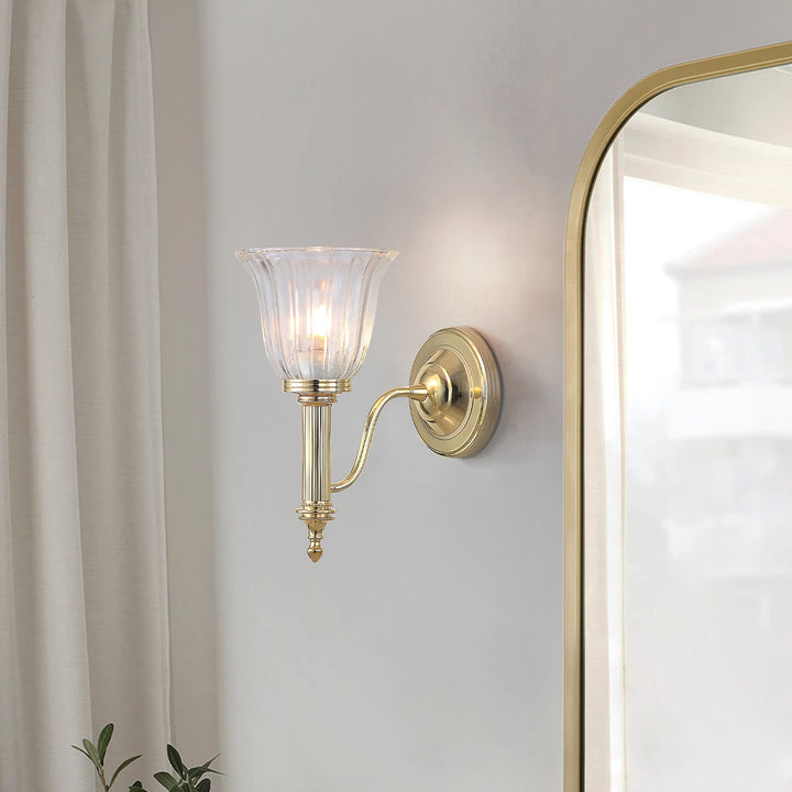 Carroll1 1 Light Bath Light in Polished Brass with Clear Ribbed Glass
