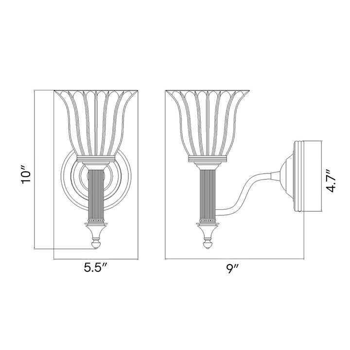 Carroll1 1 Light Bath Light in Polished Brass with Clear Ribbed Glass