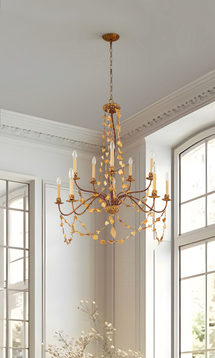 Mosaic 10 Light Chandelier in Antiqued Gold