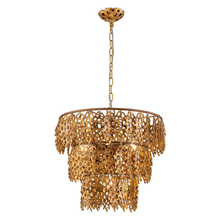 Coral Chandelier by Karyl Pierce Paxton – 3 Tier Gold Leaf