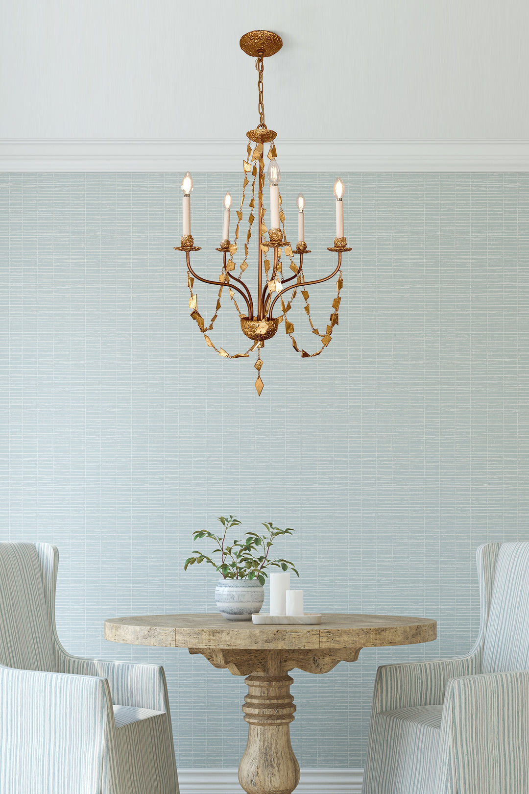 Mosaic 5 Light Chandelier in Antiqued Gold