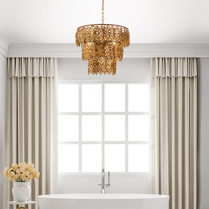 Coral Chandelier by Karyl Pierce Paxton – 3 Tier Gold Leaf
