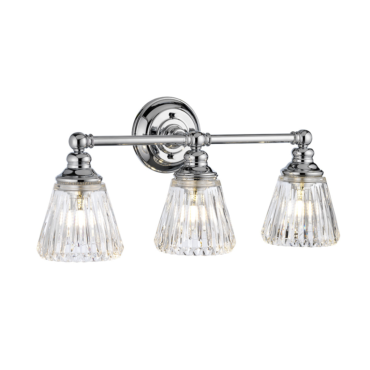 Mackenzie Polished Nickel 3-Light Bath Vanity with Rippled Water Glass Keynes 3 Light Bath Light in Polished Chrome \u2013 Lucas McKearn
