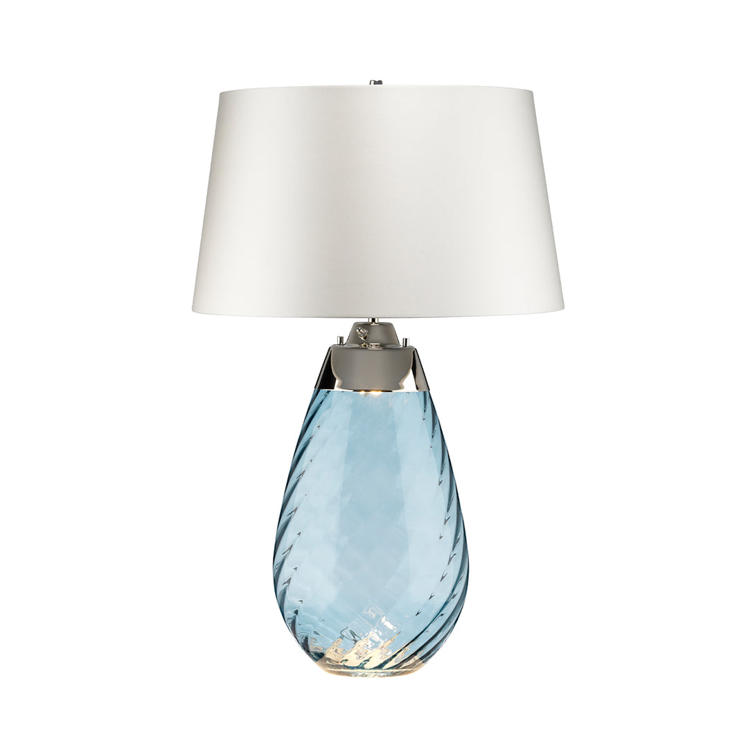 Large Lena Table Lamp in Blue with Off White Satin Shade