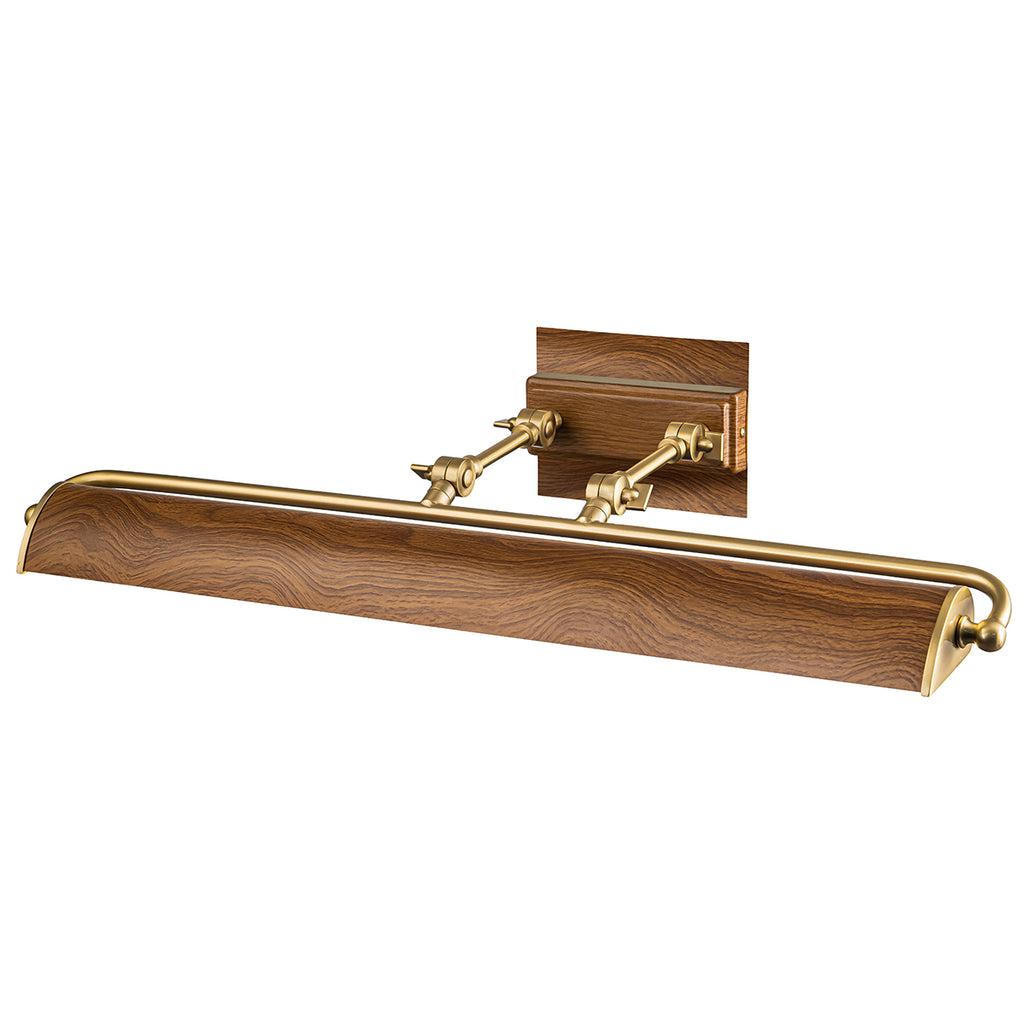 Winchfield Large Picture Light in Aged Brass with Oak Accents