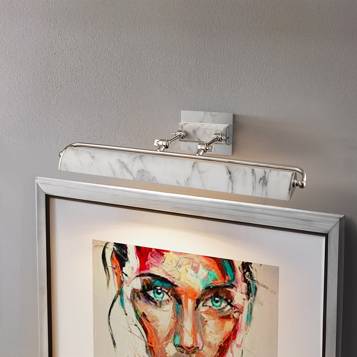 Winchfield Large Picture Light in Polished Nickel and White Marble