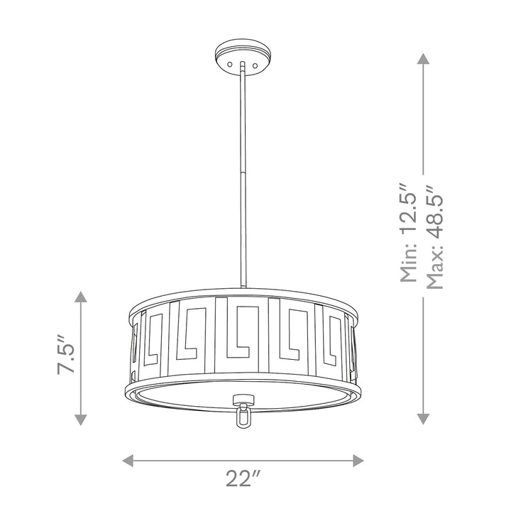 Lemuria 3 Light Duo-Mount Large Pendant - Antique Silver, Ivory Shade