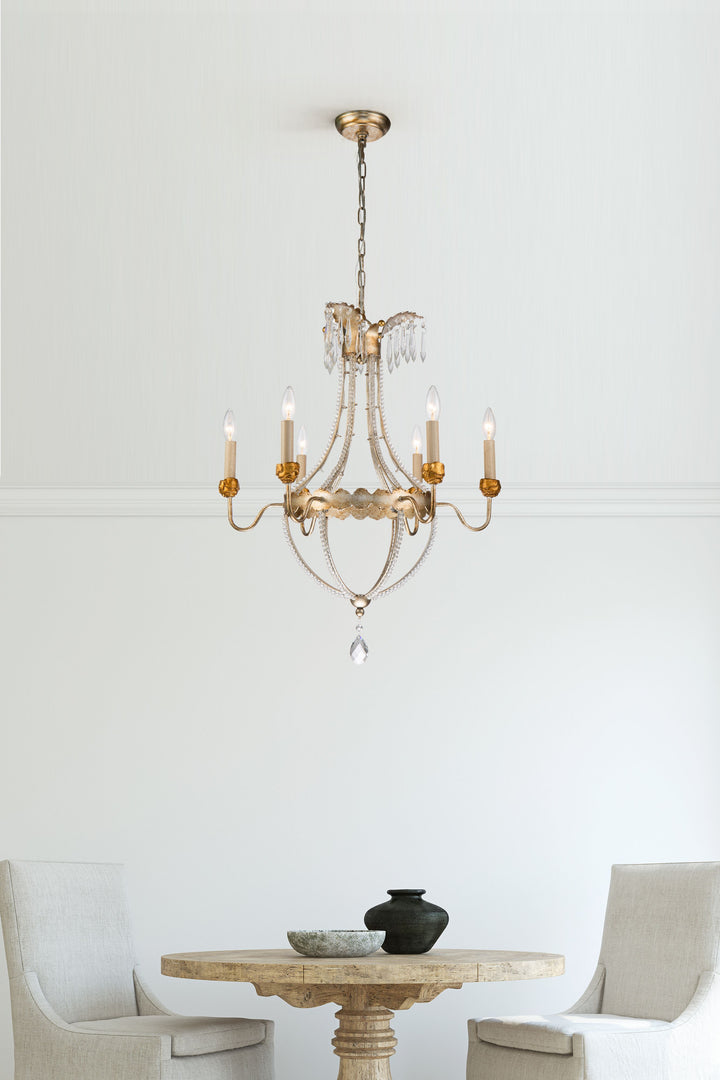 Louis 6 Light Chandelier in Distressed Gold and Silver