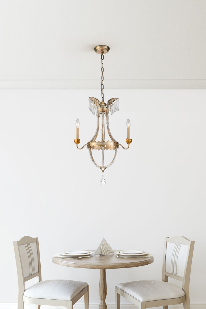 Louis 3 Light Chandelier in Distressed Gold and Silver