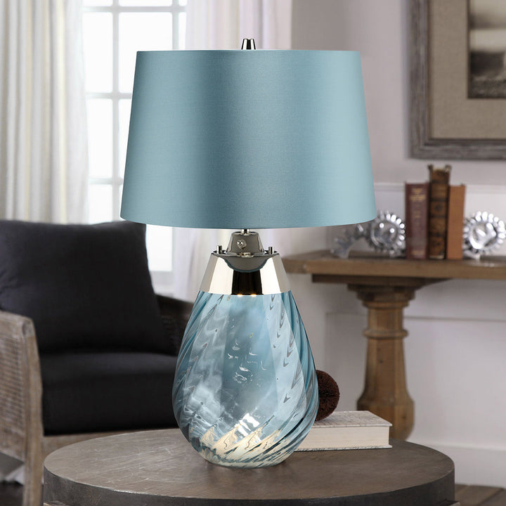 Large Lena Table Lamp in Blue with Blue Satin Shade