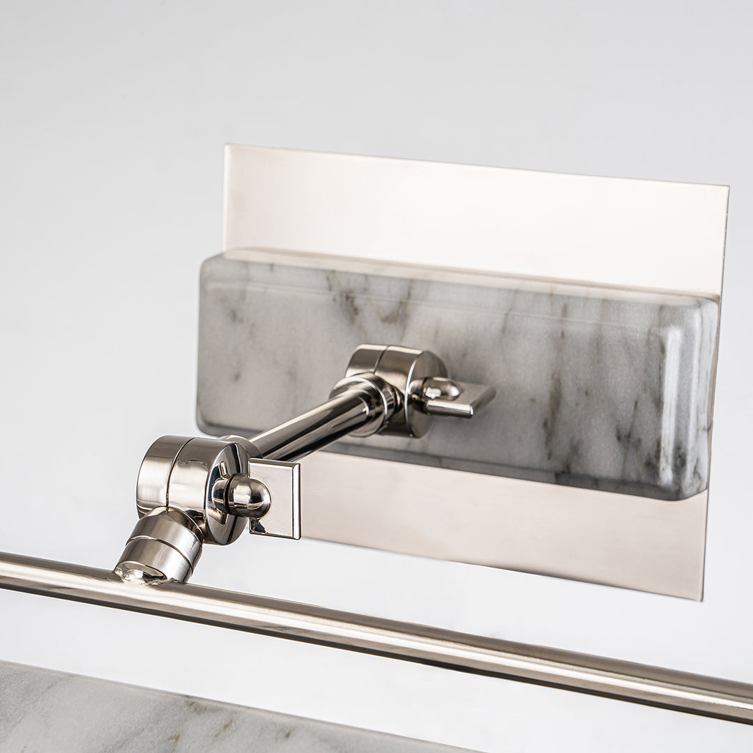 Winchfield Medium Picture Light in Polished Nickel and White Marble