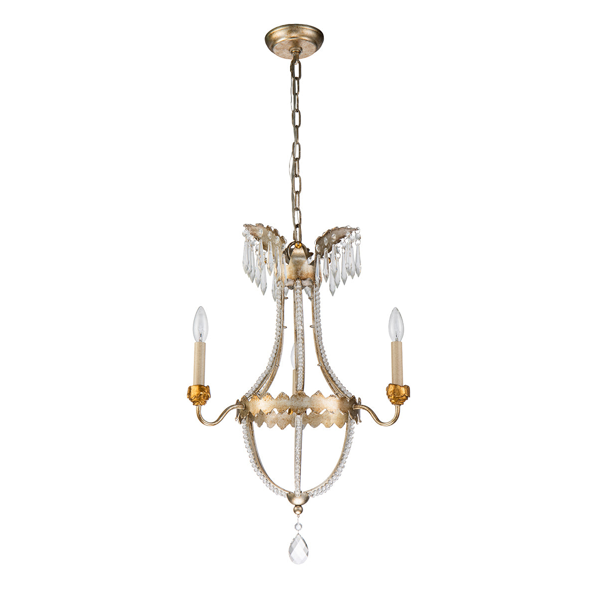 Louis 3 Light Chandelier in Distressed Gold and Silver %%cf__sku