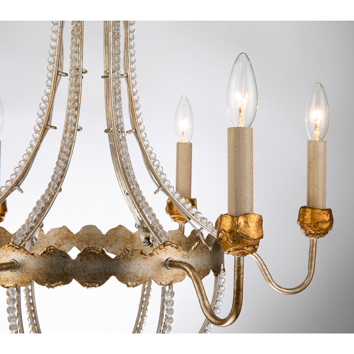 Louis 6 Light Chandelier in Distressed Gold and Silver