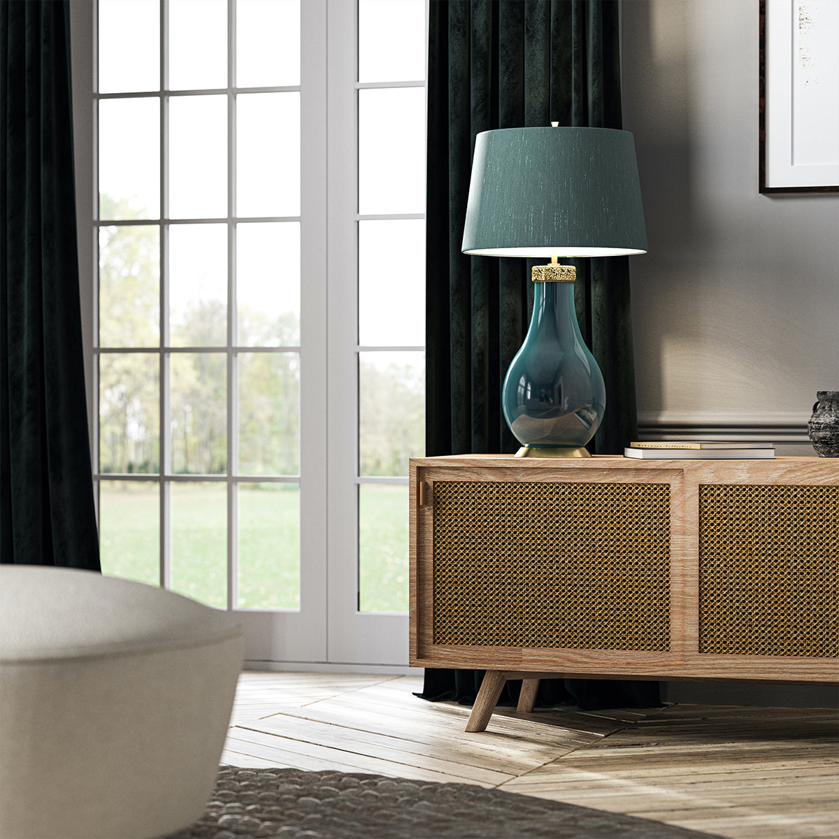 Havering Table Lamp in Azure Turquoise and Aged Brass %%cf__sku