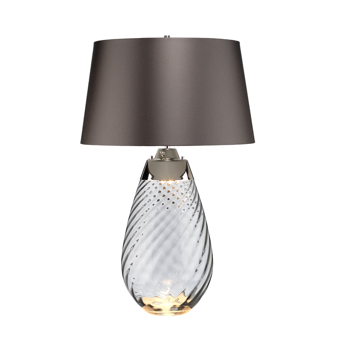 Large Lena Table Lamp in Smoke with Brown Satin Shade